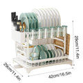 2 Tier Carbon Steel Dish Drying Rack with Cutlery Holder - White, 42cm Long - view 3