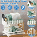 2 Tier Carbon Steel Dish Drying Rack with Cutlery Holder - White, 42cm Long - view 5