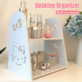 2 Tier Desktop Storage Organiser Shelf - Light Blue and White