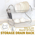 2 Tier Dish Drying Rack - Silver Metal Kitchen Drainer, 43 x 39 x 25 cm