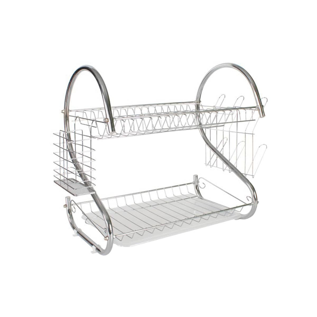 2 Tier Dish Drying Rack - Silver Metal Kitchen Drainer, 43 x 39 x 25 cm - view 2