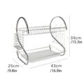 2 Tier Dish Drying Rack - Silver Metal Kitchen Drainer, 43 x 39 x 25 cm - view 3