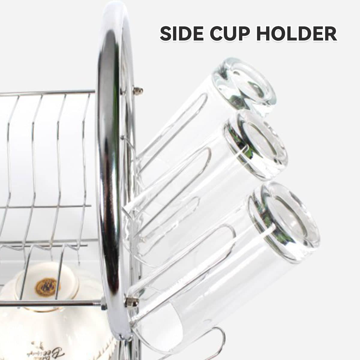 2 Tier Dish Drying Rack - Silver Metal Kitchen Drainer, 43 x 39 x 25 cm - view 5