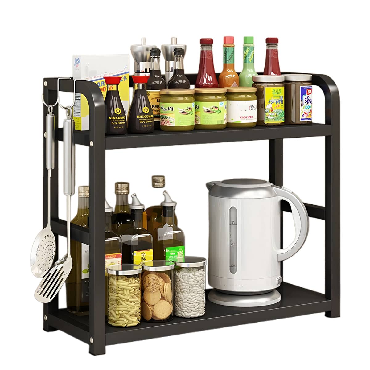 2 Tier Freestanding Kitchen Storage Rack, 50 x 42 x 14 cm - Black