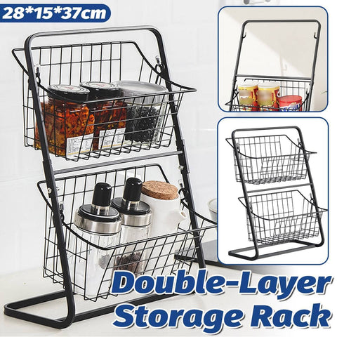 2 Tier Kitchen Storage Rack with Detachable Wire Baskets, Countertop Organiser