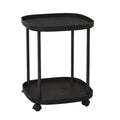2 Tier Mobile Side Table with Storage Shelf and Lockable Wheels - Black