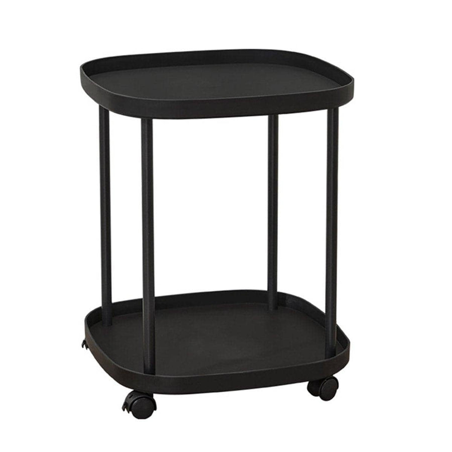 2 Tier Mobile Side Table with Storage Shelf and Lockable Wheels - Black
