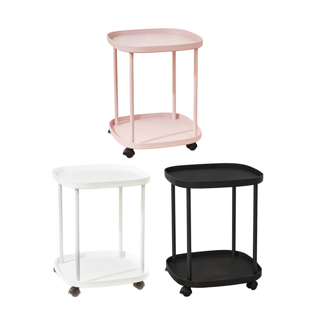 2 Tier Mobile Side Table with Storage Shelf and Lockable Wheels - Black - view 3