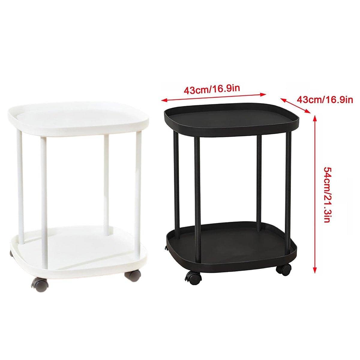 2 Tier Mobile Side Table with Storage Shelf and Lockable Wheels - Black - view 4
