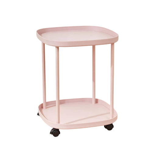 2 Tier Mobile Side Table with Storage Shelf and Lockable Wheels - Light Pink