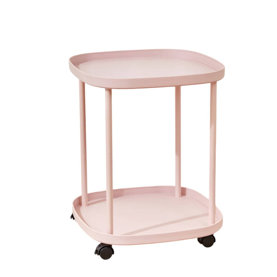 2 Tier Mobile Side Table with Storage Shelf and Lockable Wheels - Light Pink