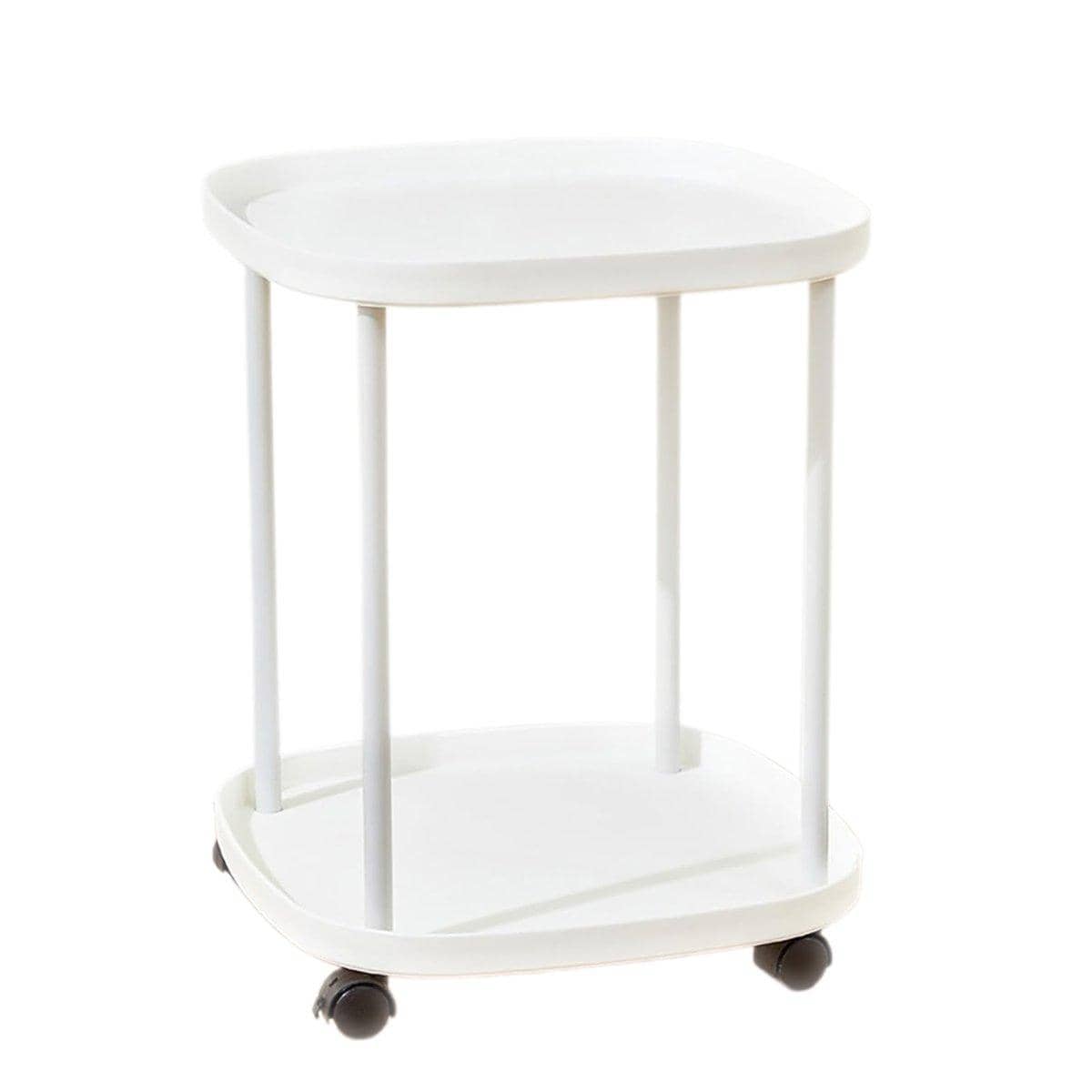 2 Tier Mobile Side Table with Storage Shelf and Lockable Wheels - White