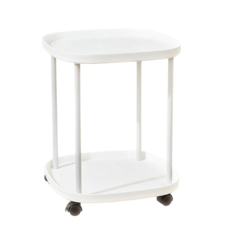 2 Tier Mobile Side Table with Storage Shelf and Lockable Wheels - White