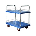 2 Tier Silent Flatbed Trolley with Double Handle for Warehouse Moving - view 2