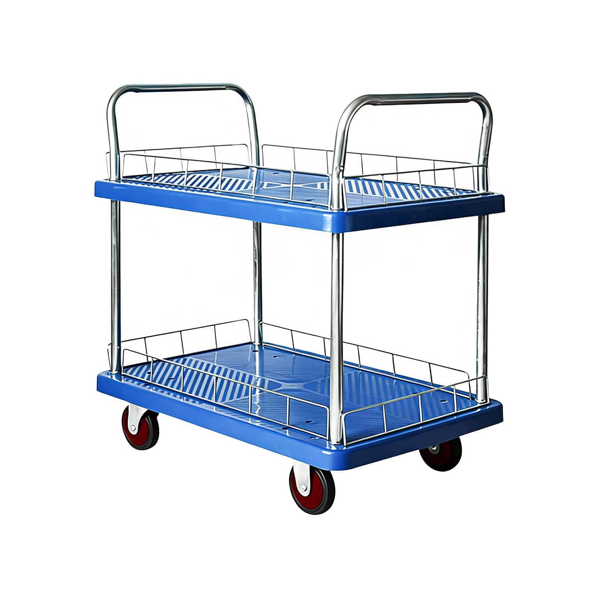 2 Tier Silent Flatbed Trolley with Double Handle for Warehouse Moving - view 2