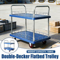 2 Tier Silent Flatbed Trolley with Double Handle for Warehouse Moving - view 4