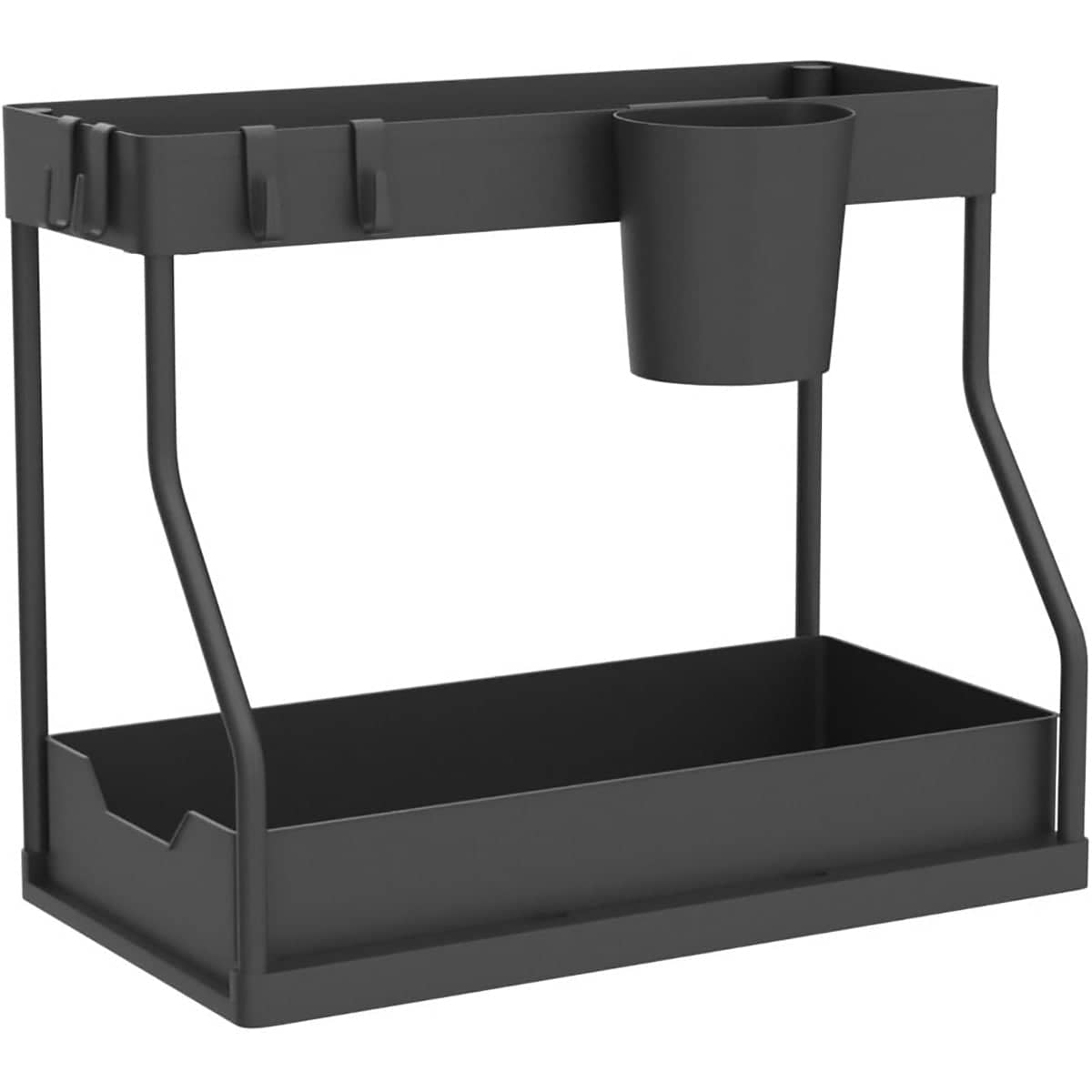 2-Tier Under Sink Storage Rack Double Layer Organiser Shelf for Kitchen and Bathroom - Black