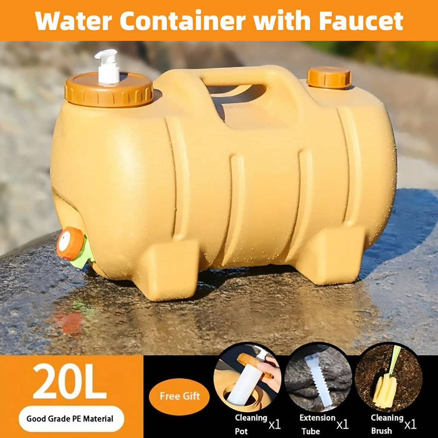 20 L Portable Yellow Water Storage Container with Faucet for Camping, Hiking and Car Travel