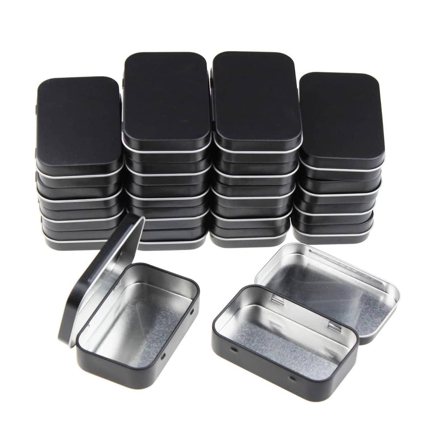 20 Piece Connected Flip Top Tin Box Small Item Storage Case for Craft and Jewellery - Black