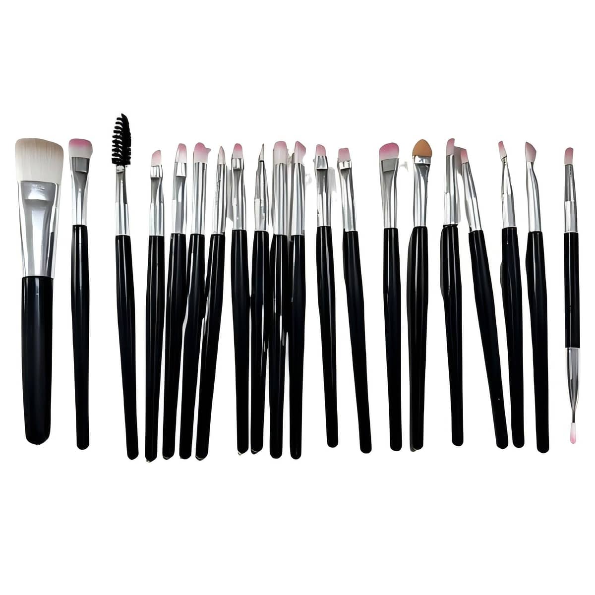 20 Piece Makeup Brush Set for Eyeshadow, Powder and Foundation - Black and Silver