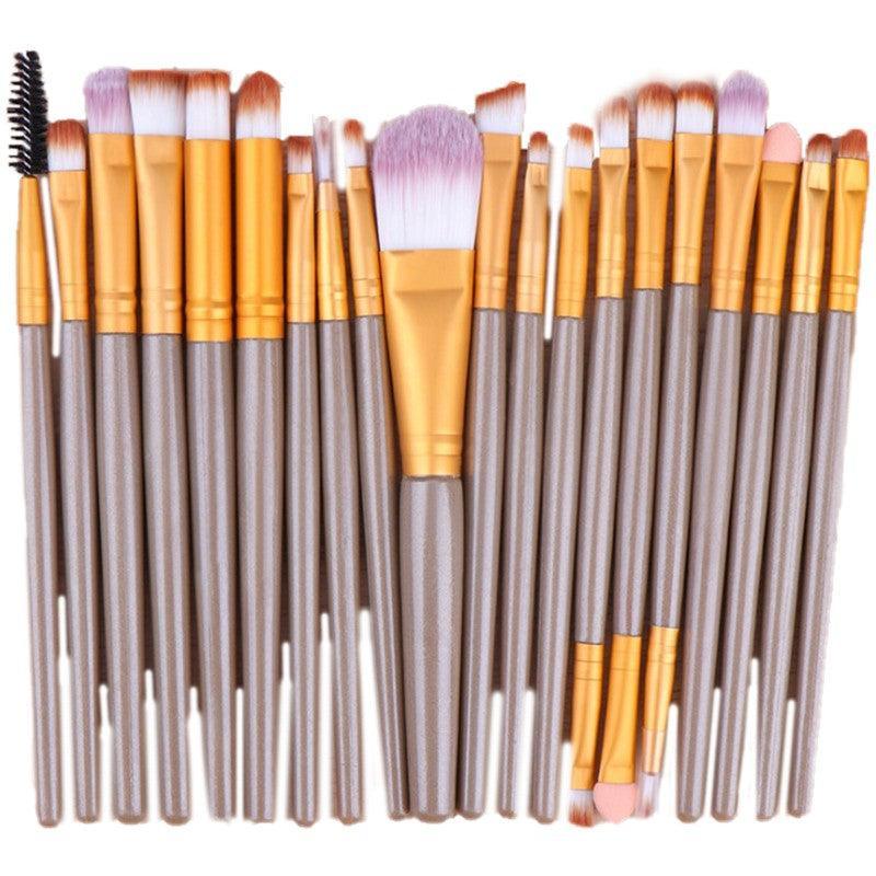 20 Piece Makeup Brush Set for Eyeshadow, Powder and Foundation - Brown and Gold