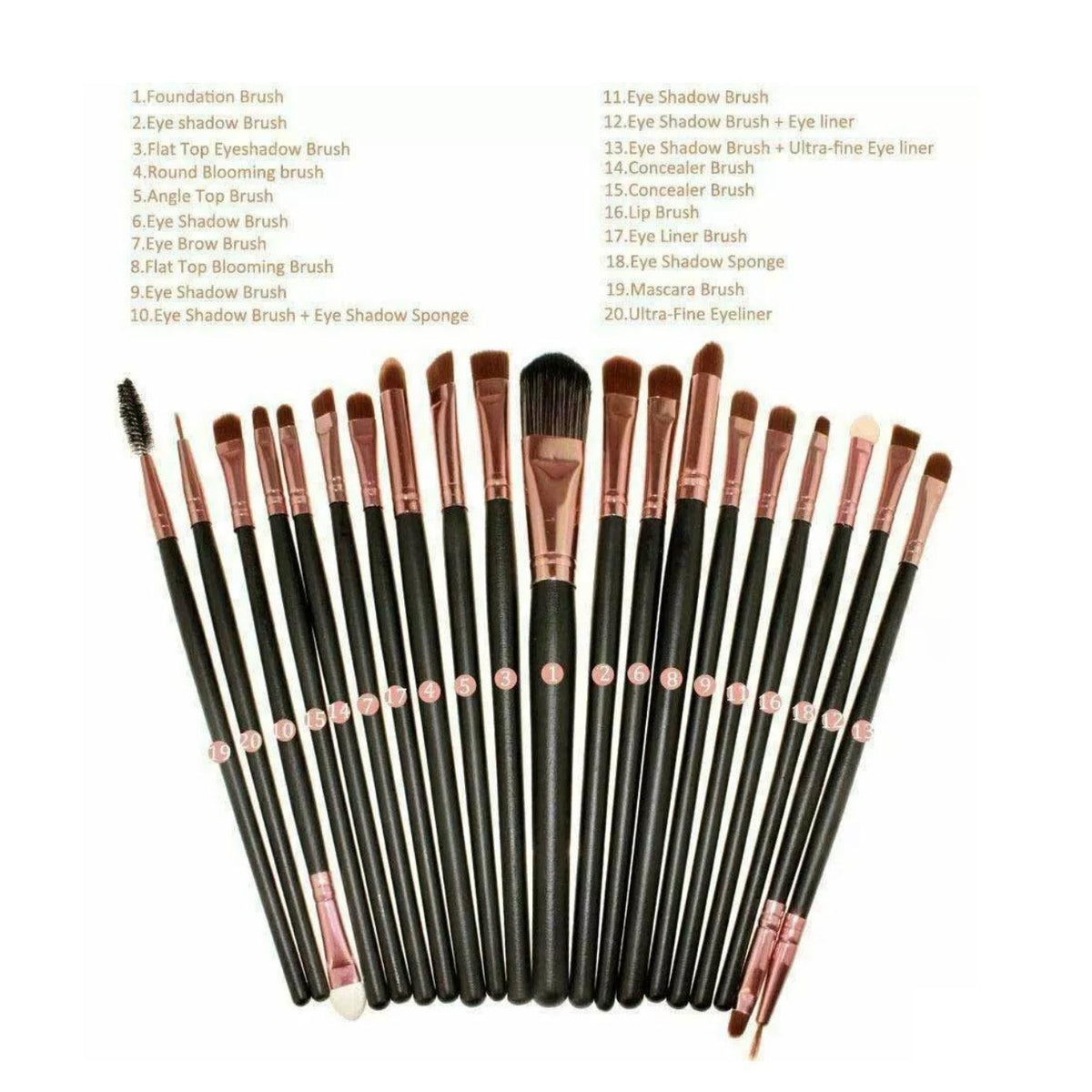 20 Piece Makeup Brush Set for Eyeshadow, Powder and Foundation - Brown and Gold - view 6