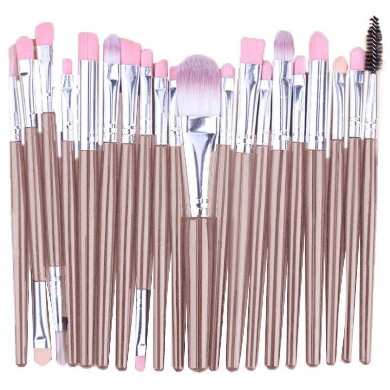 20 Piece Makeup Brush Set for Eyeshadow, Powder and Foundation - Brown and Silver