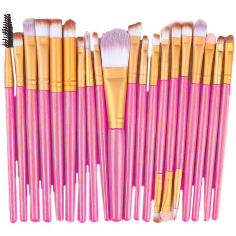 20 Piece Makeup Brush Set for Eyeshadow, Powder and Foundation - Pink and Gold