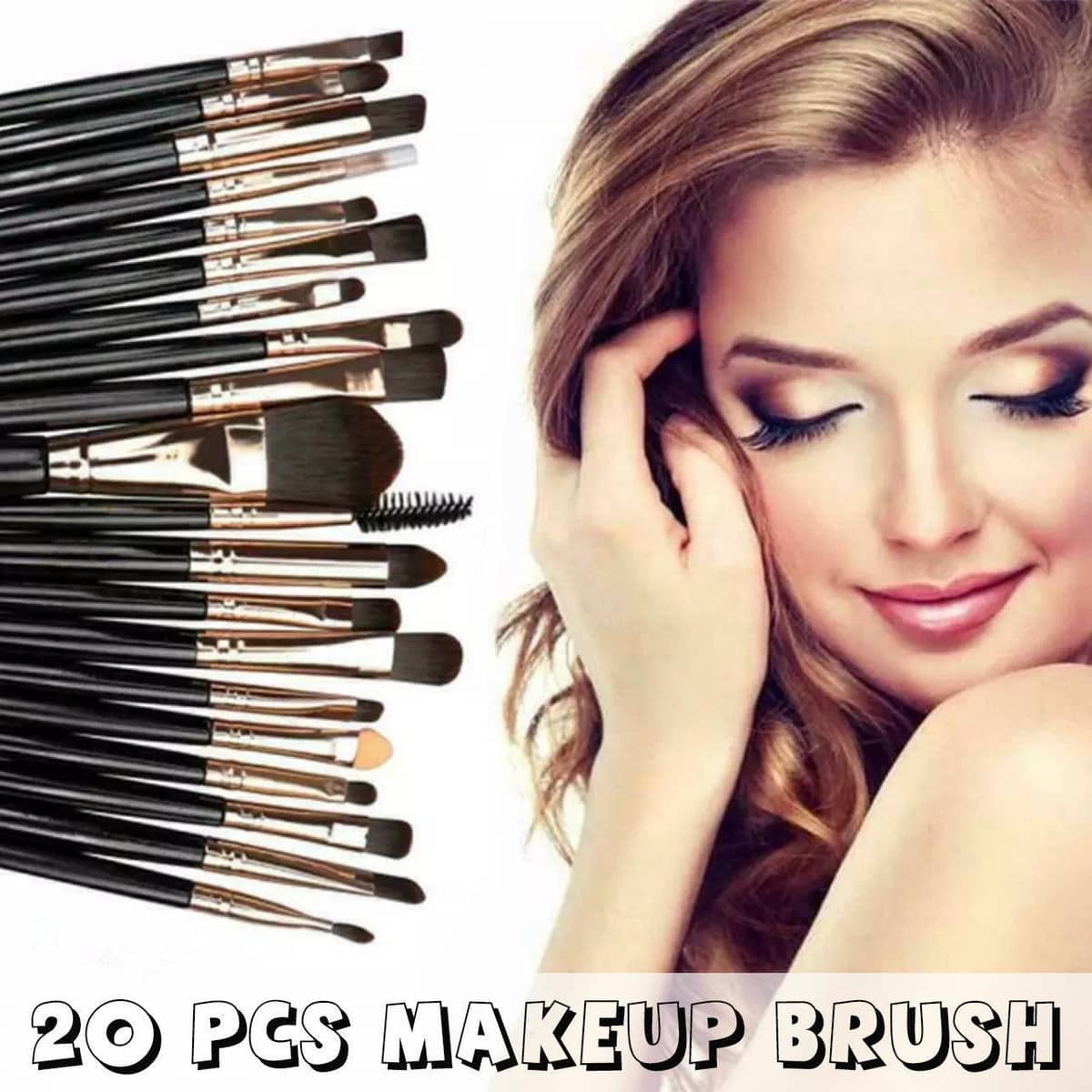 20 Piece Makeup Brush Set for Eyeshadow, Powder and Foundation - Pink and Gold - view 2
