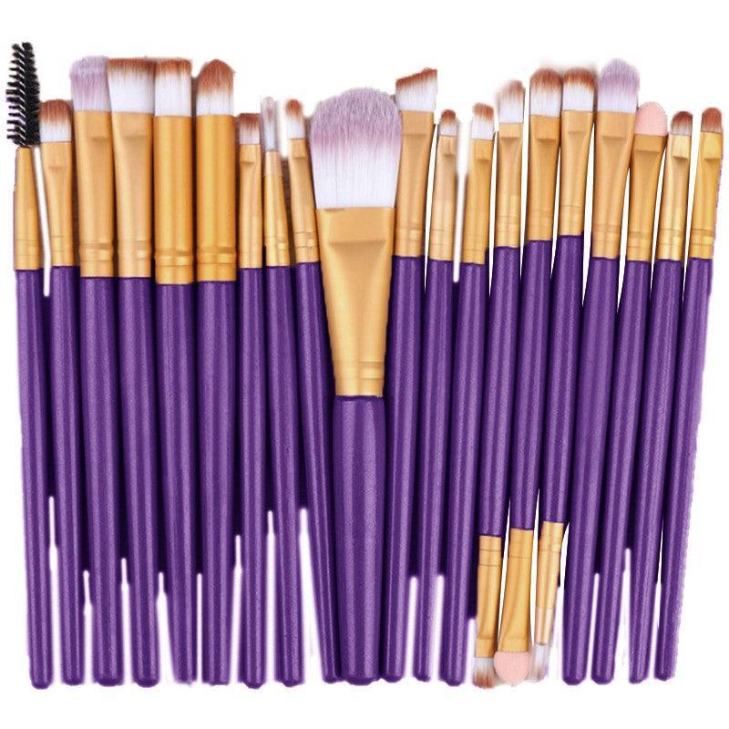 20 Piece Makeup Brush Set for Eyeshadow, Powder and Foundation - Purple and Gold