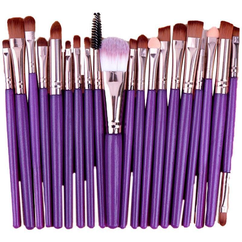 20 Piece Makeup Brush Set for Eyeshadow, Powder and Foundation - Purple and Rose Gold