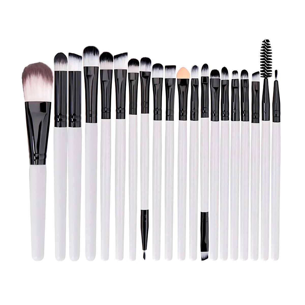 20 Piece Makeup Brush Set for Eyeshadow, Powder and Foundation - White and Black