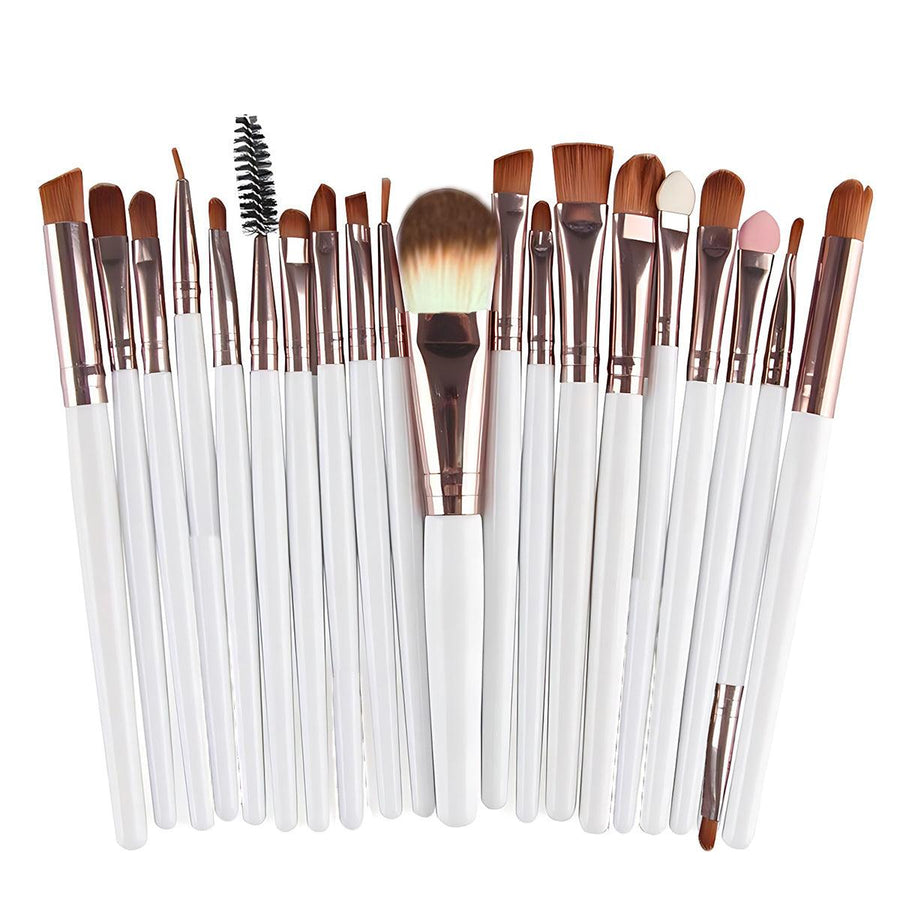 20 Piece Makeup Brush Set for Eyeshadow, Powder and Foundation - White and Rose Gold