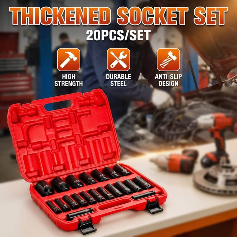 20 Piece Metric Impact Socket Set, Half Inch Drive for Automotive Repairs