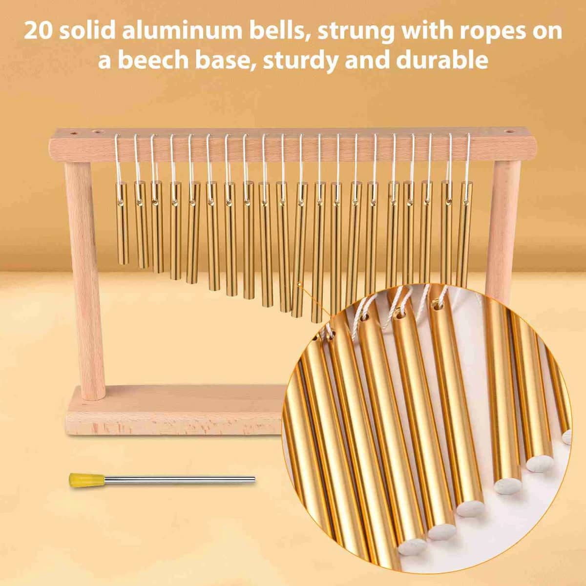 20 Tone Aluminium Wind Chime Percussion Instrument with Beech Wood Base - view 4