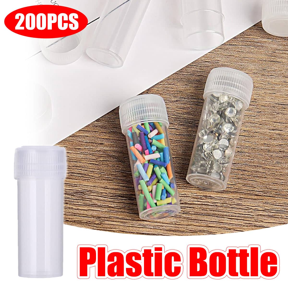 200 Clear Plastic Storage Bottles with Lids for Pills, Beads and Small Items