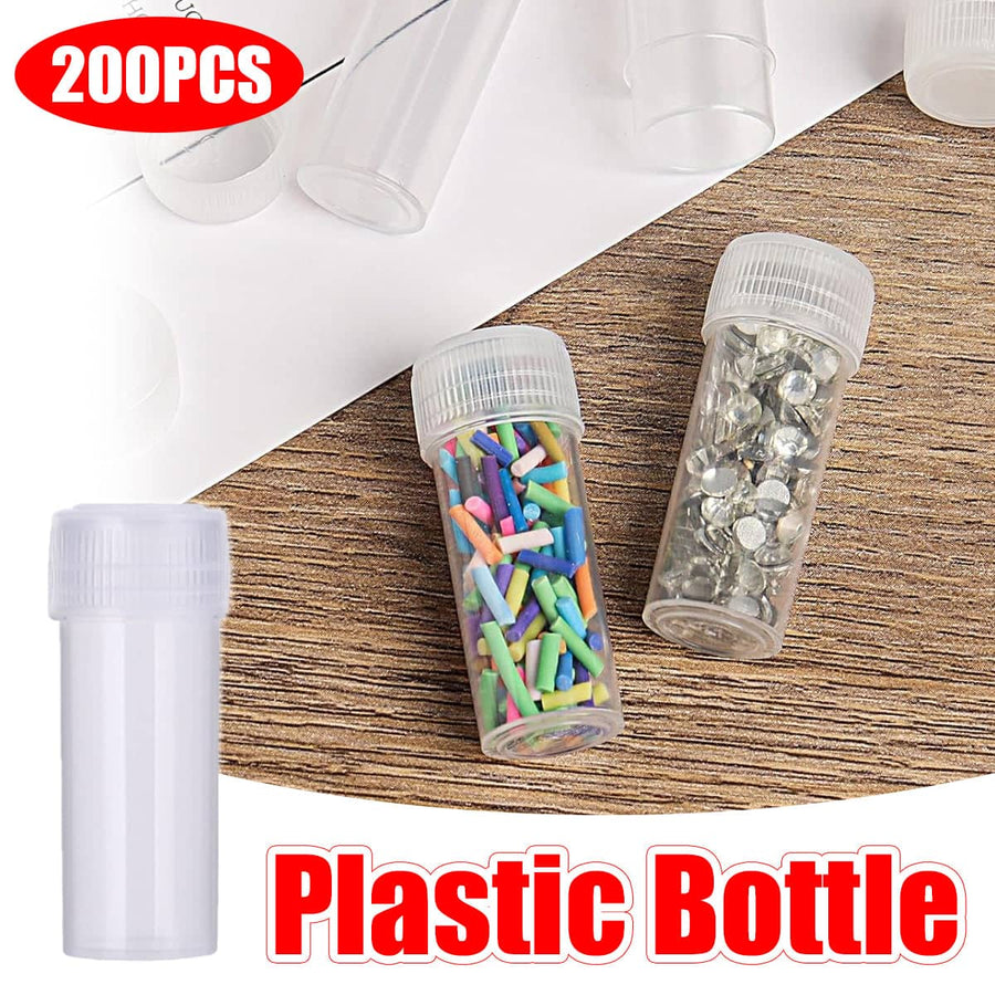 200 Clear Plastic Storage Bottles with Lids for Pills, Beads and Small Items