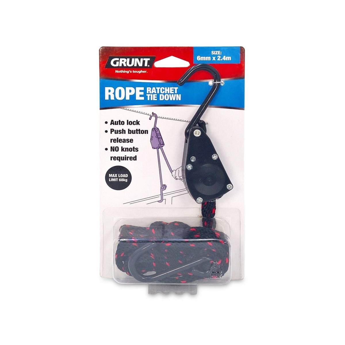 Grunt Rope Ratchet Tie Down 6mm x 240cm Easy Secure Load Solution - SuperSaverAU - view 1