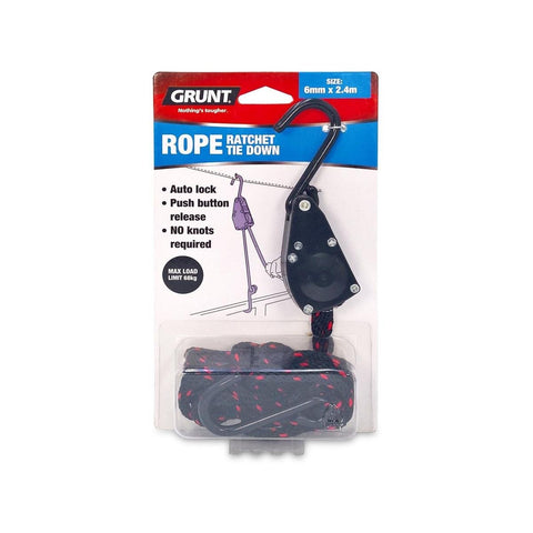 Grunt Rope Ratchet Tie Down 6mm x 240cm Easy Secure Load Solution - SuperSaverAU - view 1