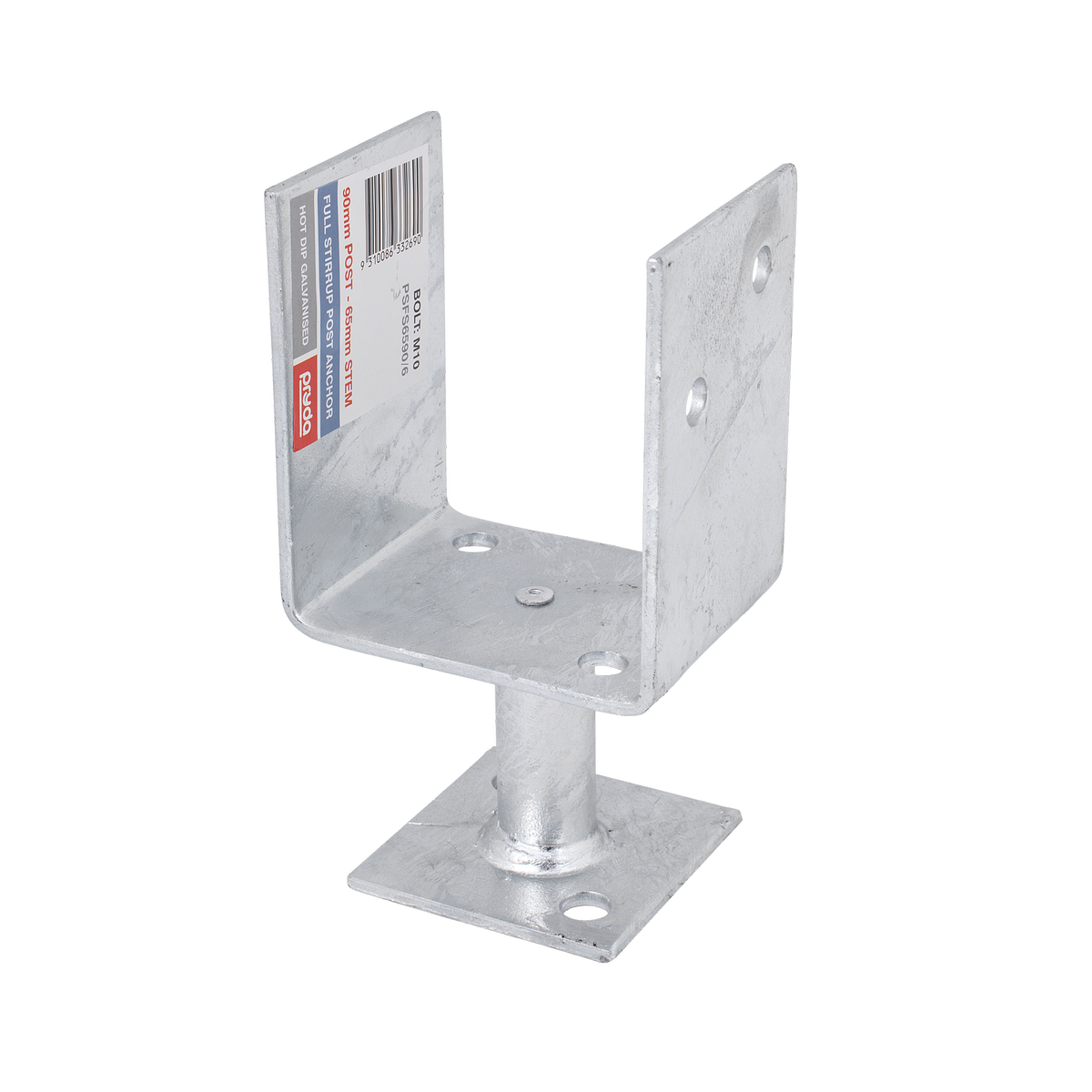 Pryda Full Stirrup Post Anchor 65x90mm M10 - Galvanised Steel - Termite Protection - SuperSaverAU - view 1