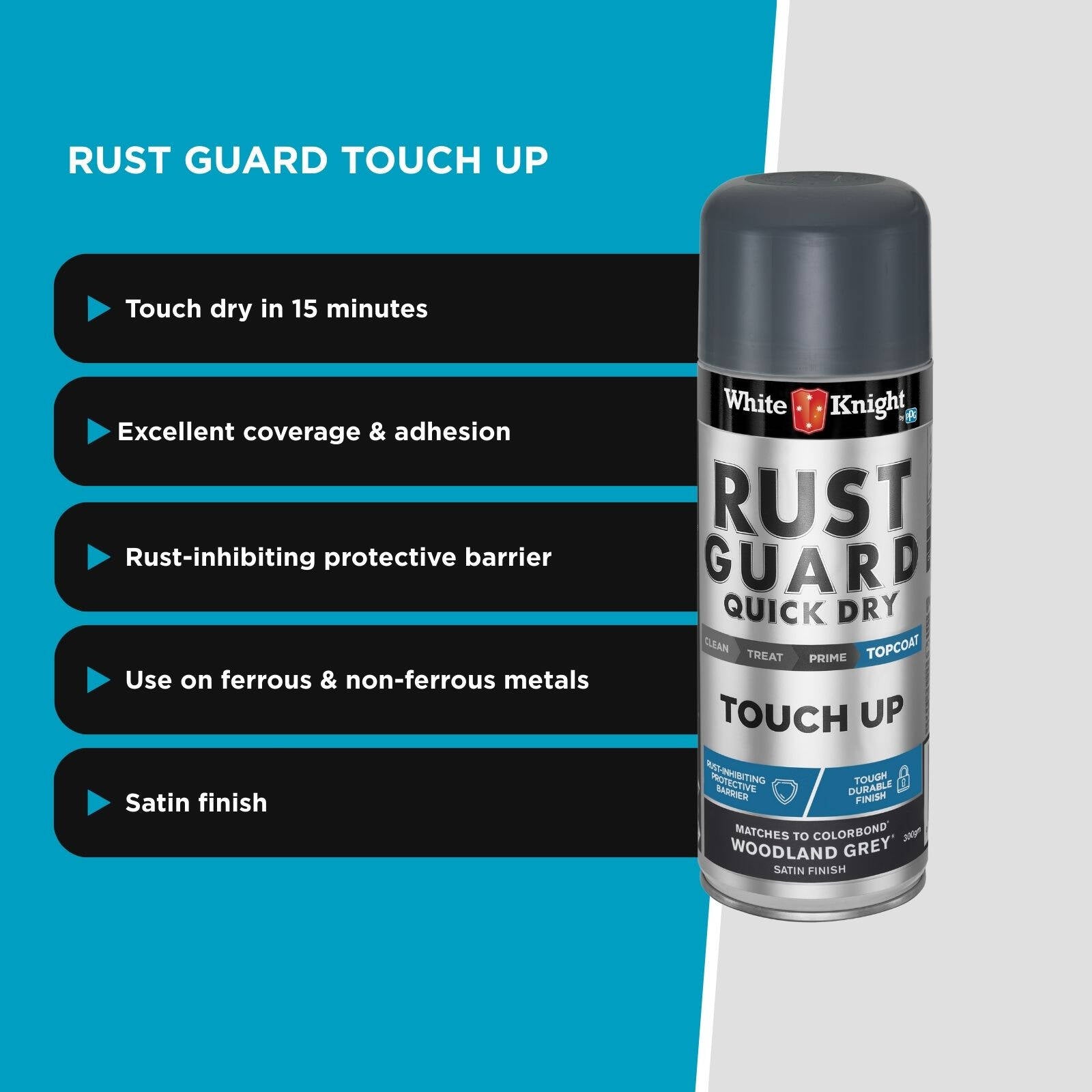 White Knight Rust Guard Woodland Grey Satin Touch Up Spray Paint 300g