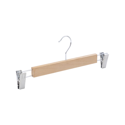 Practa Wooden Clip Clothes Hangers 3 Pack - 330mm Natural Skirt & Trouser Hangers