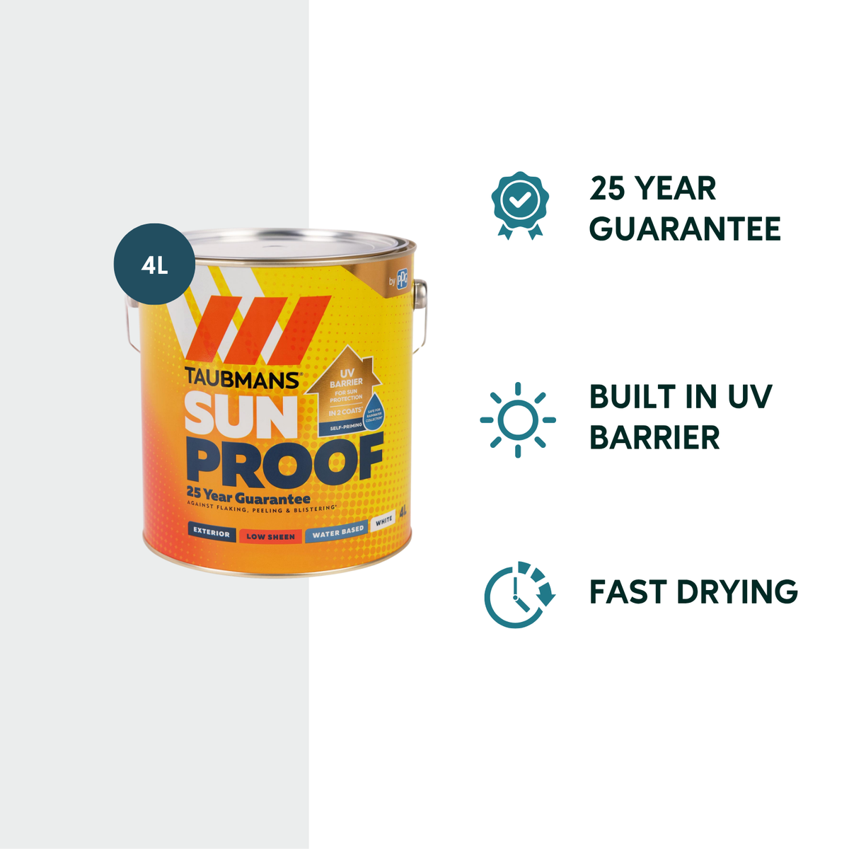 Taubmans 4L White Low Sheen Exterior Paint - UV Protection - Fast Drying - SuperSaverAU - view 2