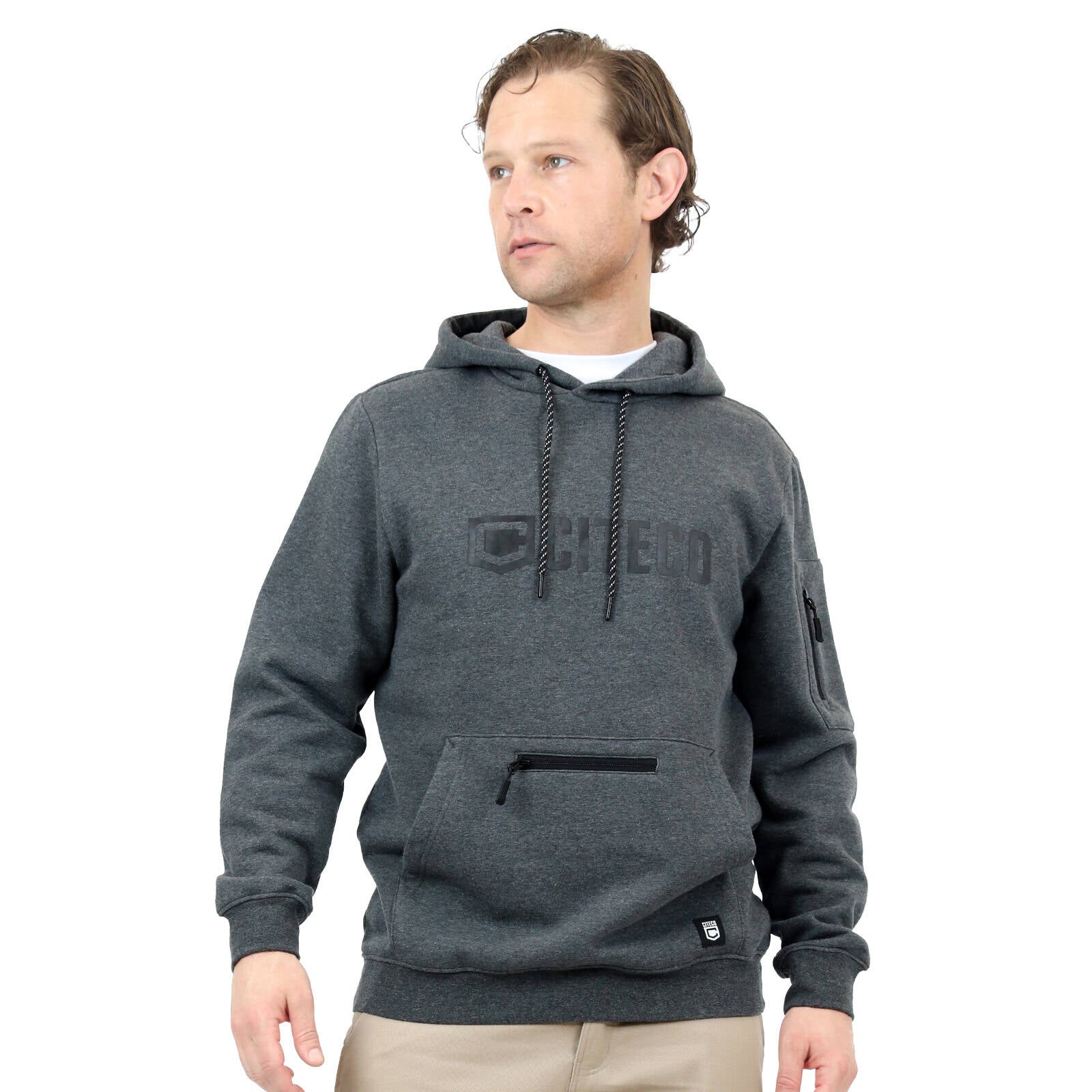 Citeco Charcoal Marle Hoodie - Cotton Polyester Brushed Fleece, Men's Large