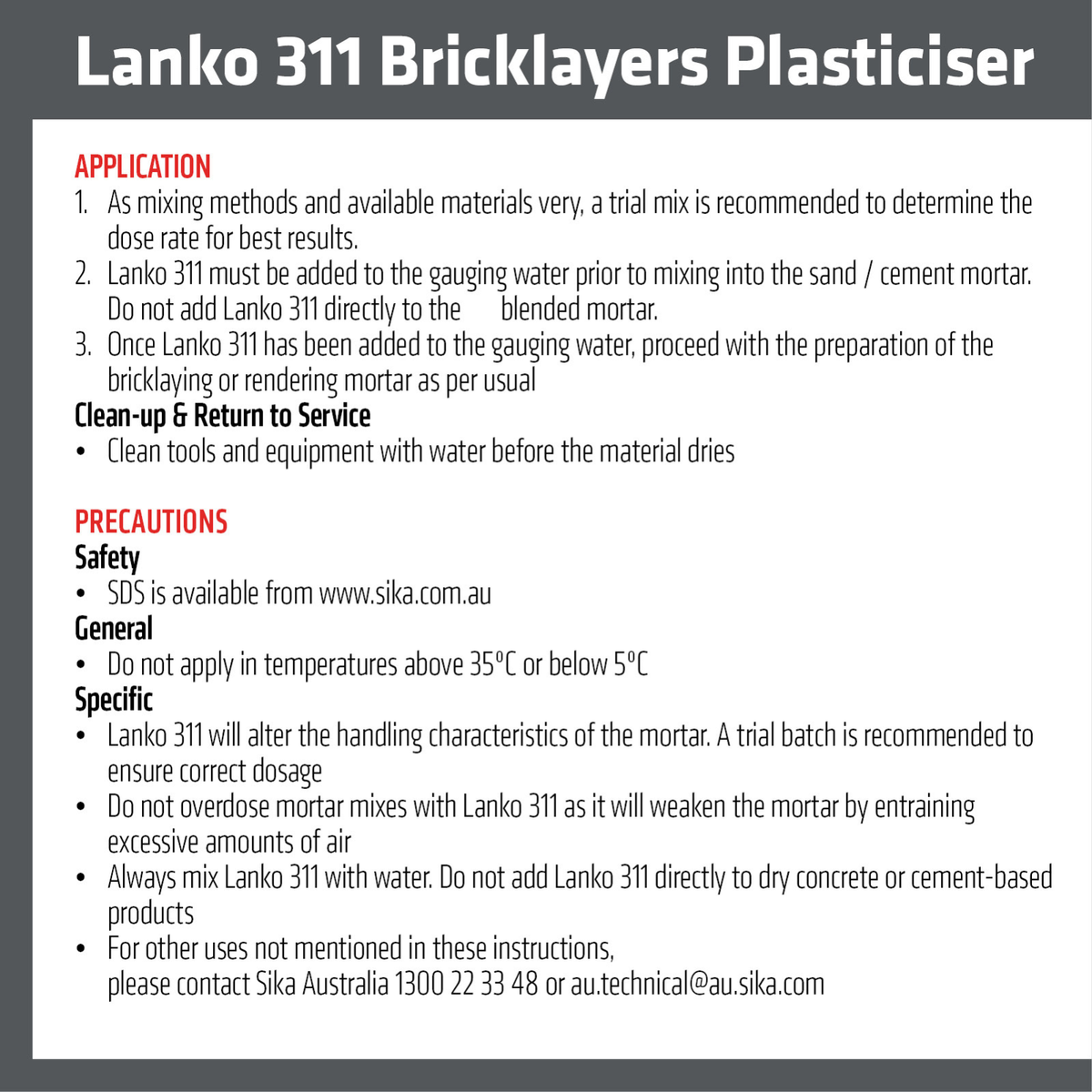 Lanko 5L 311 Bricklayers Plasticiser - Mortar Additive - Easy Workability - SuperSaverAU - view 4