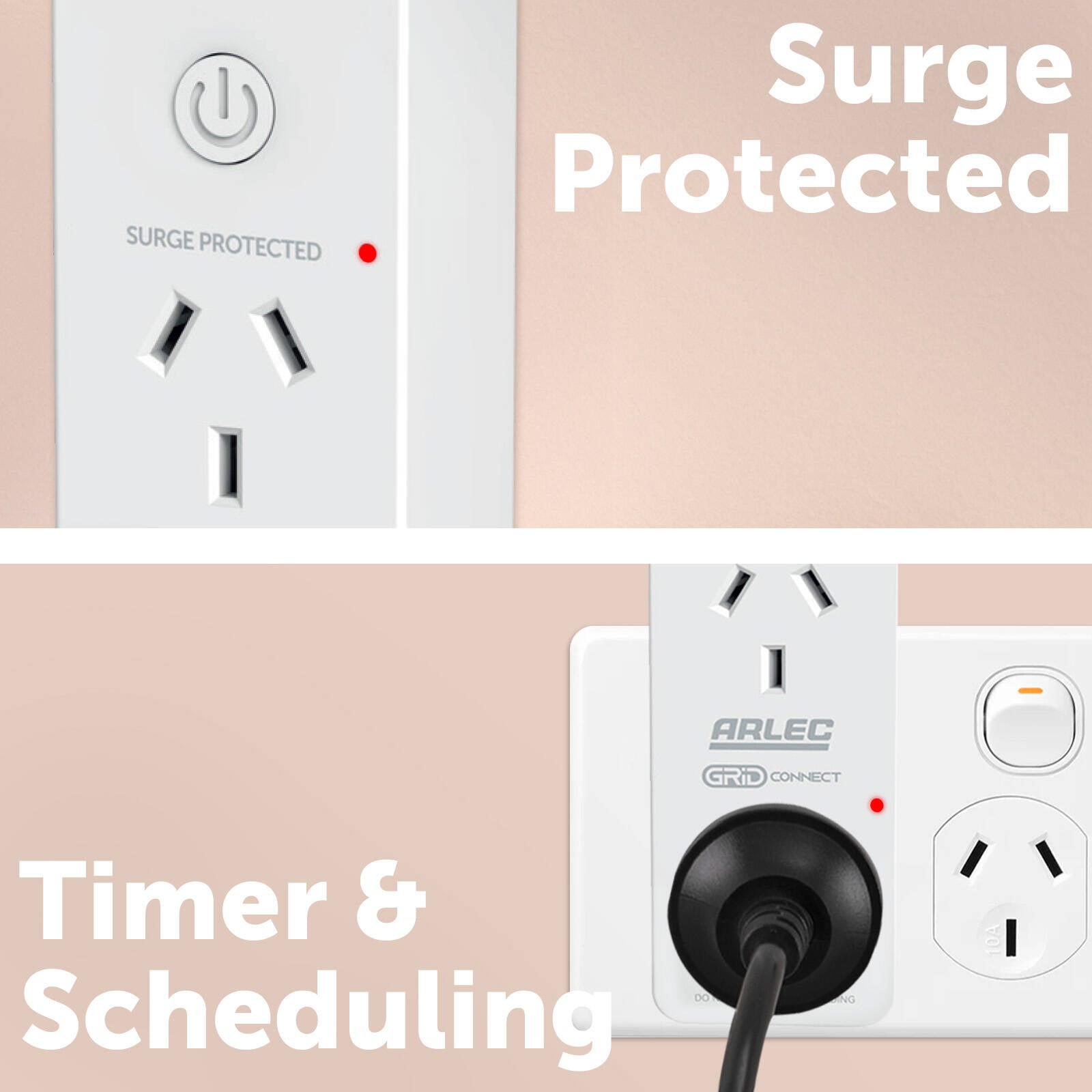 Arlec Grid Connect Smart Plug In Twin Socket with Energy Meter & Surge Protection PC287HA