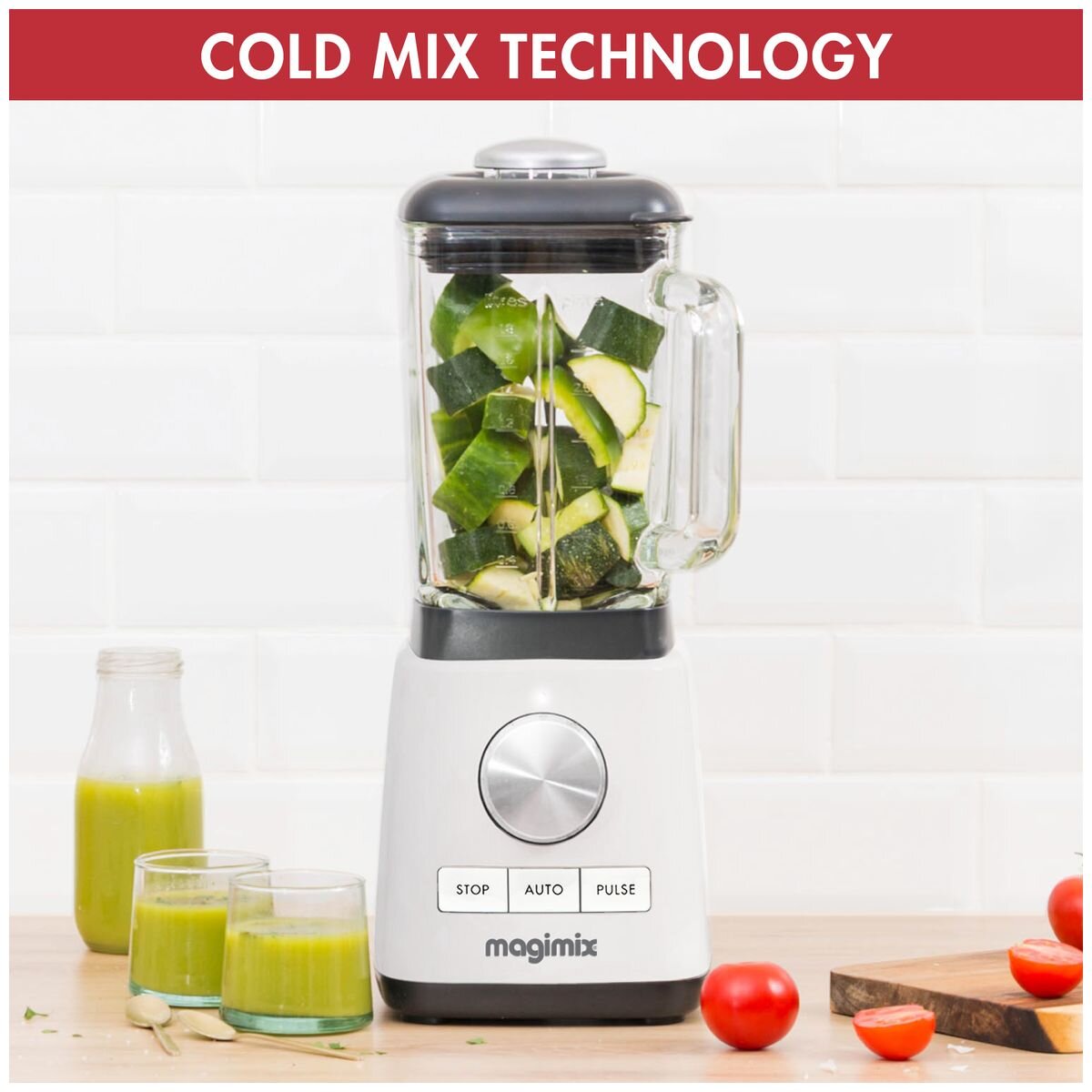 Magimix Premium Power Blender 1.8L 1300W - White - Glass Jug - Mill and Blend Cups - 11638AU