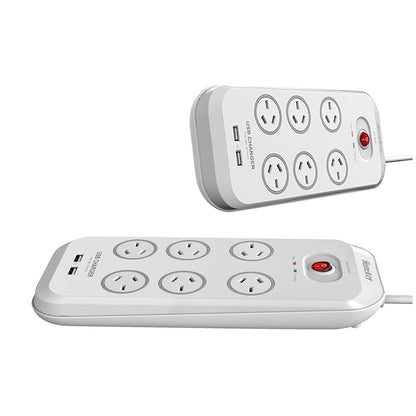 Huntkey 6 Way Powerboard With 2 USB Port And Surge Protection 2 Piece Pack SAC607X2