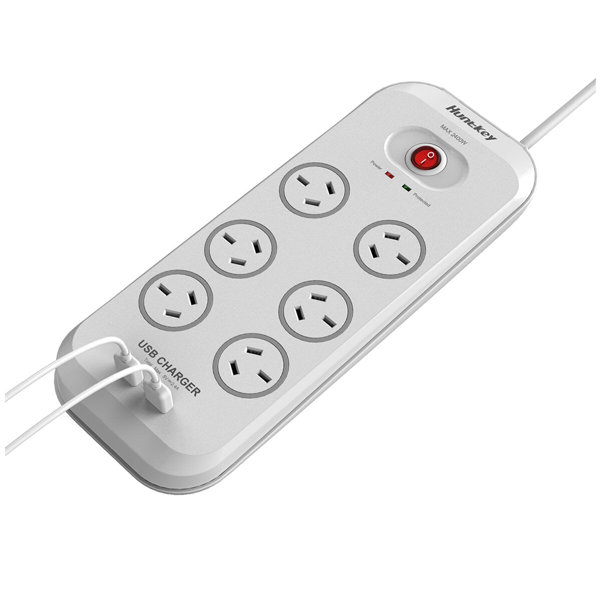 Huntkey 6 Way Powerboard With 2 USB Port And Surge Protection 2 Piece Pack SAC607X2