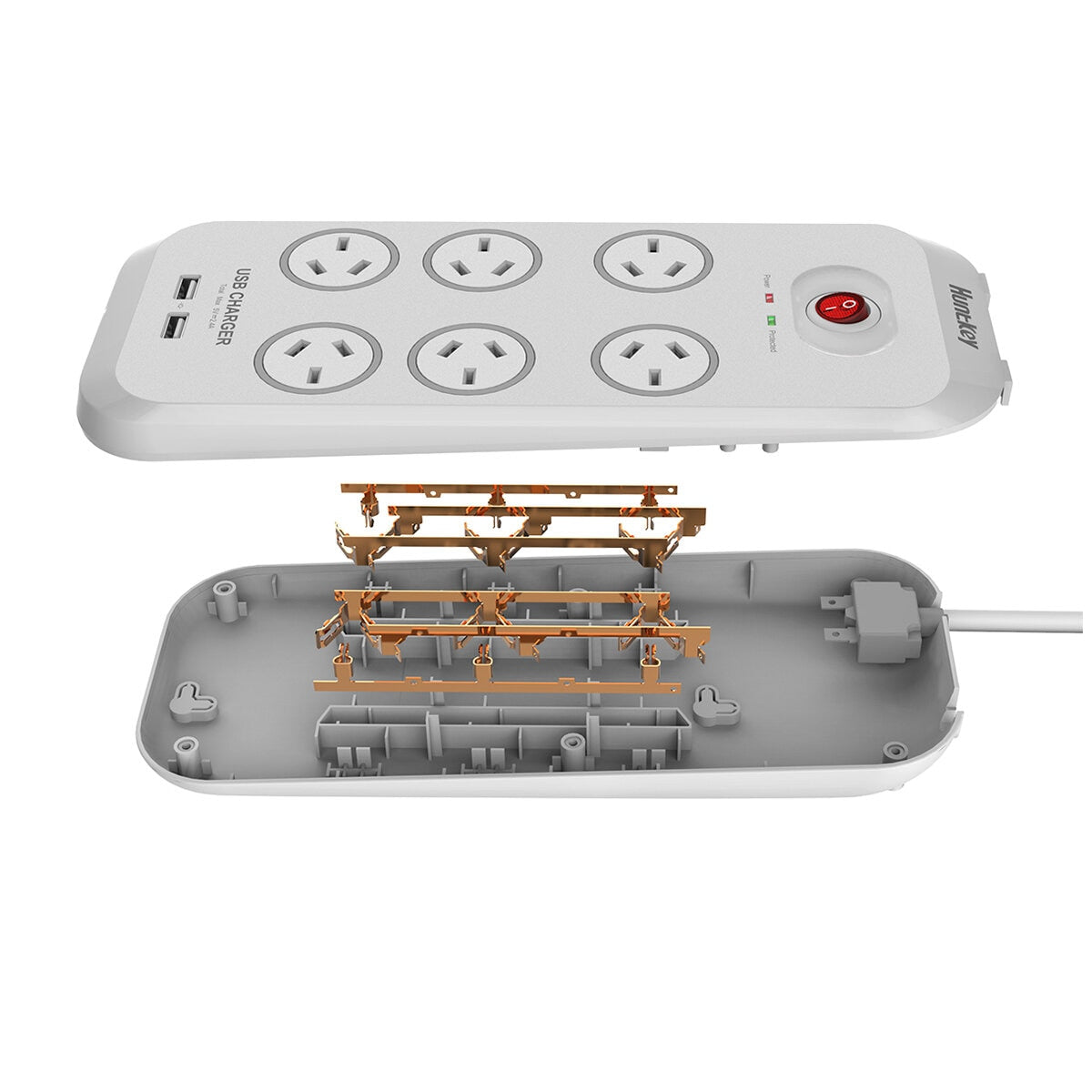 Huntkey 6 Way Powerboard With 2 USB Port And Surge Protection 2 Piece Pack SAC607X2
